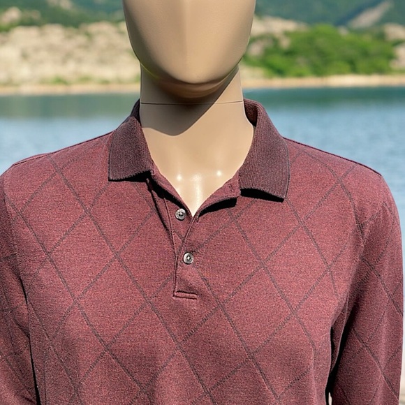 Van Heusen Burgundy Diamond Print Long Sleeve Polo - Picture 3 of 16